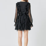 Chiffon Long-Sleeve Ruffle Mini Dress