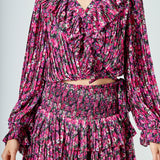 Chiffon Floral Printed Ruffled Crop Top