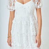 Crochet Lace Bustier Puff Mini Dress