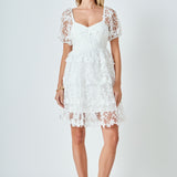 Crochet Lace Bustier Puff Mini Dress