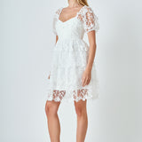 Crochet Lace Bustier Puff Mini Dress