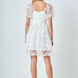Crochet Lace Bustier Puff Mini Dress