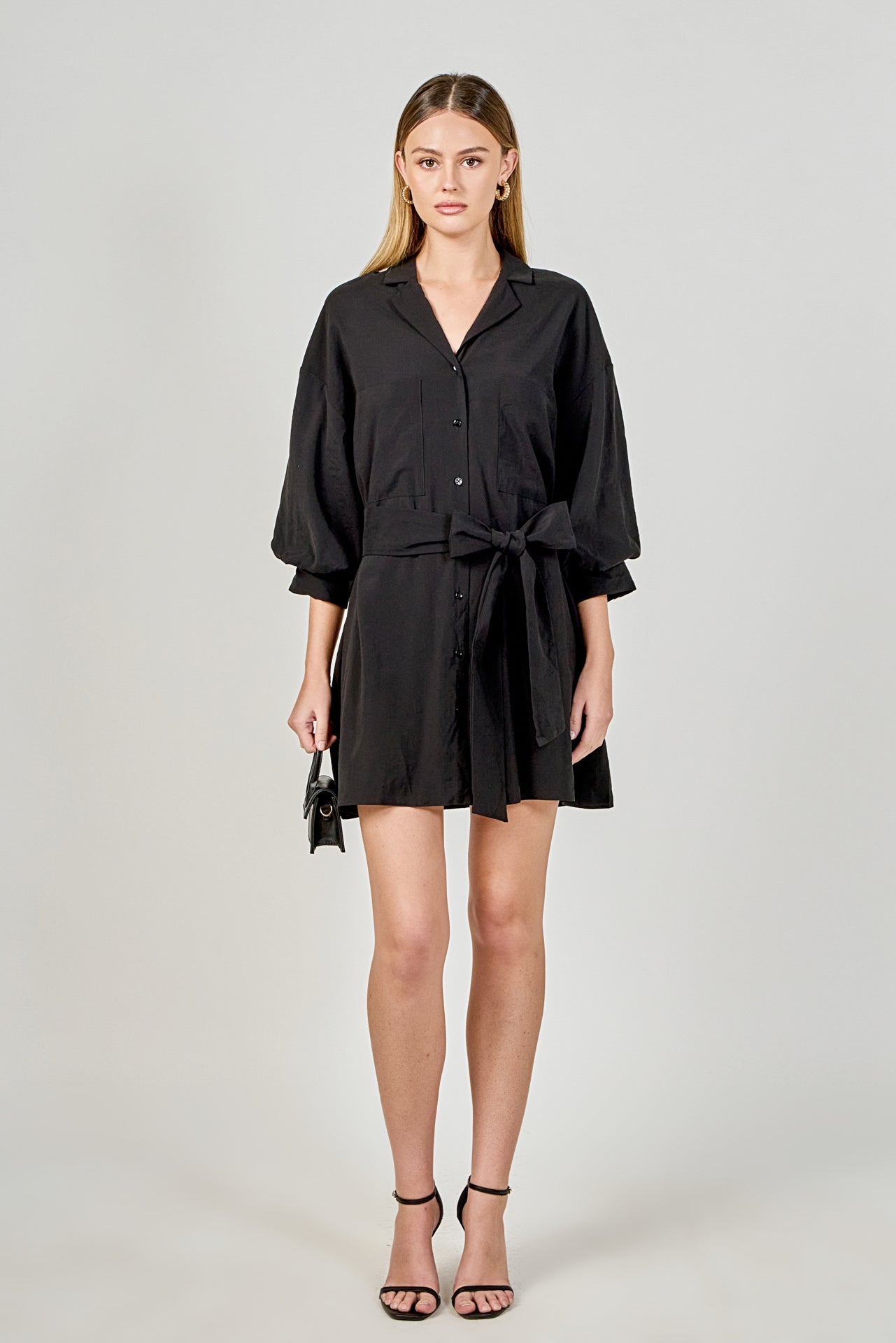 Endless Rose - Belted Mini Shirt Dress Black / M Endless Rose - Belted Mini Shirt Dress Black / M
