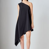 Shoulder Pintucked Asymmetrical Mini Dress