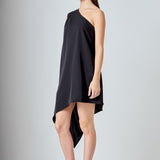 Shoulder Pintucked Asymmetrical Mini Dress