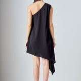 Shoulder Pintucked Asymmetrical Mini Dress