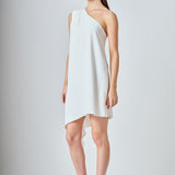 Shoulder Pintucked Asymmetrical Mini Dress