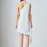 Shoulder Pintucked Asymmetrical Mini Dress