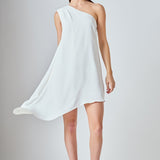 Shoulder Pintucked Asymmetrical Mini Dress