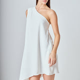 Shoulder Pintucked Asymmetrical Mini Dress