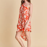 Shoulder Pintucked Asymmetrical Mini Dress