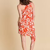 Shoulder Pintucked Asymmetrical Mini Dress
