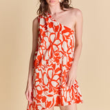Shoulder Pintucked Asymmetrical Mini Dress