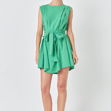 Pintuck Shoulder Belted Mini Dress