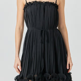 Pleated Chiffon Ruffle Mini Dress