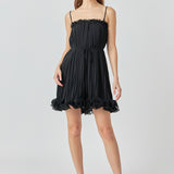 Pleated Chiffon Ruffle Mini Dress