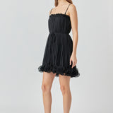 Pleated Chiffon Ruffle Mini Dress