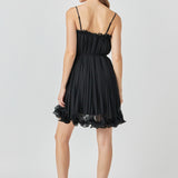Pleated Chiffon Ruffle Mini Dress