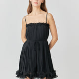 Pleated Chiffon Ruffle Mini Dress