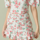 Floral Linen Ruffled Mini Skirt