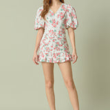 Floral Linen Ruffled Mini Skirt