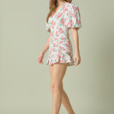 Floral Linen Ruffled Mini Skirt