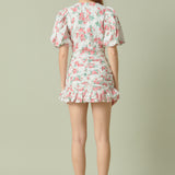 Floral Linen Ruffled Mini Skirt