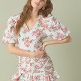 Floral Linen Ruffled Mini Skirt