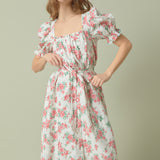 Floral Print Linen Midi Dress