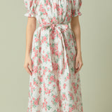 Floral Print Linen Midi Dress