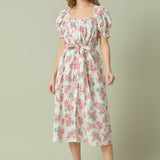 Floral Print Linen Midi Dress