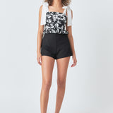 Contrast Bow Strap Printed Top