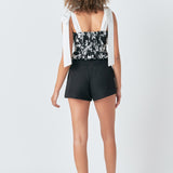 Contrast Bow Strap Printed Top