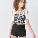 Contrast Bow Strap Printed Top