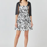 Contrast Bow Strap Printed Mini Dress
