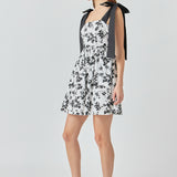 Contrast Bow Strap Printed Mini Dress