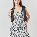 Contrast Bow Strap Printed Mini Dress