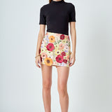 Floral Embroidered Mini Skirt
