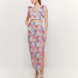 Cotton Floral Print Slit Maxi Skirt