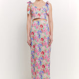 Cotton Floral Print Slit Maxi Skirt