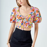 Cotton Floral Print Puff Sleeve Top