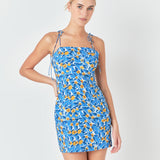 Floral Print Textured Fitted Mini Dress