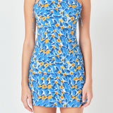 Floral Print Textured Fitted Mini Dress