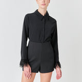 Feather Trimmed Fitted Blouse Top