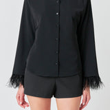 Feather Trimmed Fitted Blouse Top