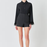 Feather Trimmed Fitted Blouse Top