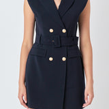 Shoulder Pad Double Breast Mini Dress