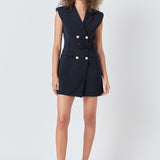 Shoulder Pad Double Breast Mini Dress