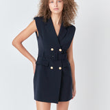Shoulder Pad Double Breast Mini Dress