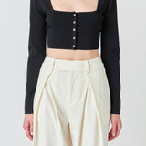 Cropped Knit Buttoned Top